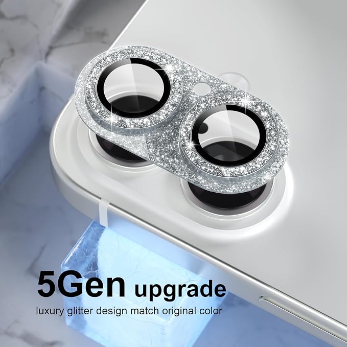 Choiche for iPhone 16 /iPhone 16 Plus Camera Lens Protector, Glitter-Silver | Bling Metal Camera Cover with 9H Tempered Glass Lens Screen Protector Accessories, Strong Adsorption, Case-Friendly - Image 7