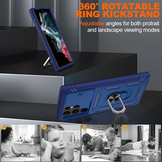 Gritup for Galaxy S22 Ultra Case Military-Grade Shockproof with Kickstand | with 2 PCS Screen Protector, Slide Camera Cover, Heavy Duty Outdoor Protection Funda para Samsung S22 Ultra Cover, Blue - Image 8