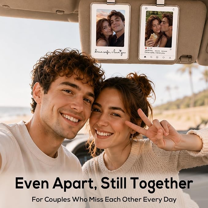 2 Pack Drive Safe Gift for Boyfriend Girlfriend, Car Visor Photo Holder with 5 Interchangeable Photo Mat, Drive Safe I Love You Gift, Personalized Couple Car Accessories for Him Her - Image 4