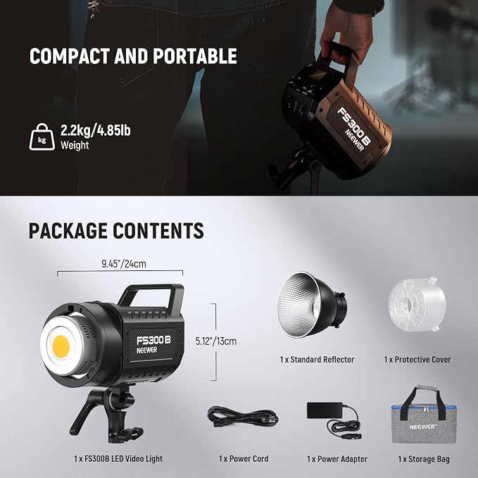 NEEWER FS300B 300W LED Studio Video Light, Bi Color COB Continuous Lighting with 2.4G/APP Control 44500Lux/1m 2700K-6500K CRI97+, 12 Scenes, Bowens Mount Spotlight for Photography Recording Streaming - Image 9
