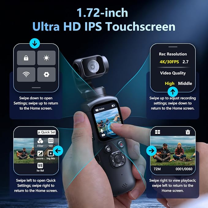 4K Vlogging Camera, Pocket Digital Camera, 330° Rotating Lens | Auto subject framing and WiFi sharing for YouTube, TikTok and travel, includes 16GB card, mini tripod and carrying bag - Image 4