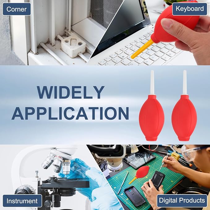 PATIKIL Soft Tip Air Blower Dust Blaster, 3 Pcs Rubber Bulb Air Pump Dust Blower Cleaner Cameras Lens Cleaning Tool with Long Nozzle for Camera Lens Computer Keyboard, Red/White - Image 6