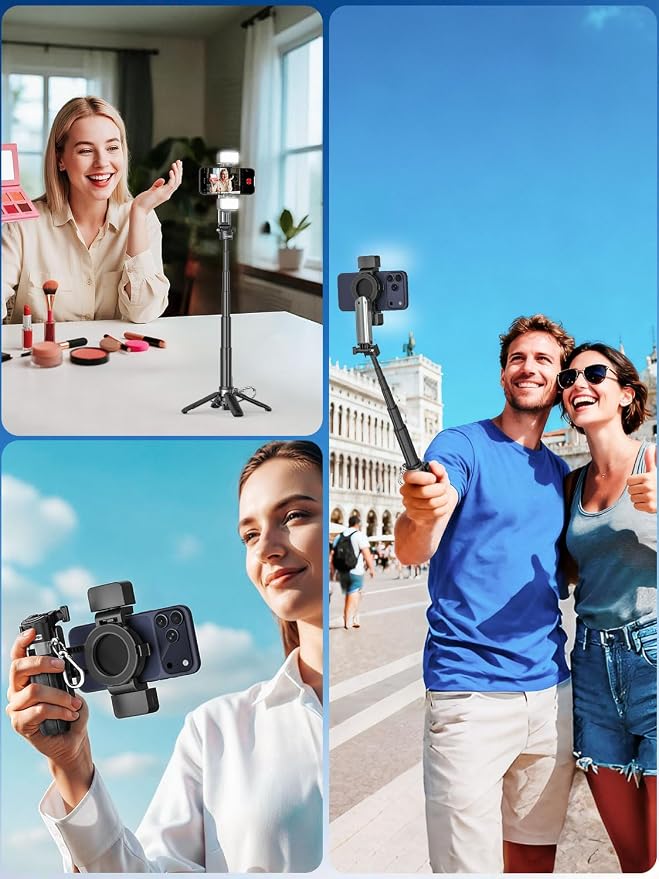 Magnetic Mini Selfie Stick for iPhone with Light (MPT-02) | 4 In 1 Portable Pocket Selfie Stick Tripod for iPhone & Android with Rechargeable Remote, Removable Phone Clip - Image 9