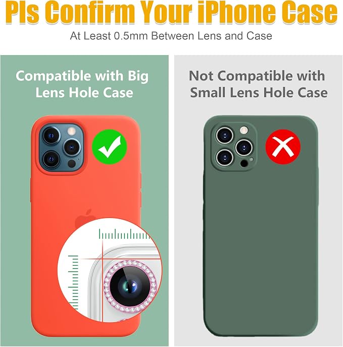 AGVEE 3+3 6 Pack for iPhone 14 Pro & Max Camera Lens Protector Cover | Individual Bling Diamond & Bling Glitter Sparkle Cute Gem Metal Ring, 9H Tempered HD Glass - Image 3