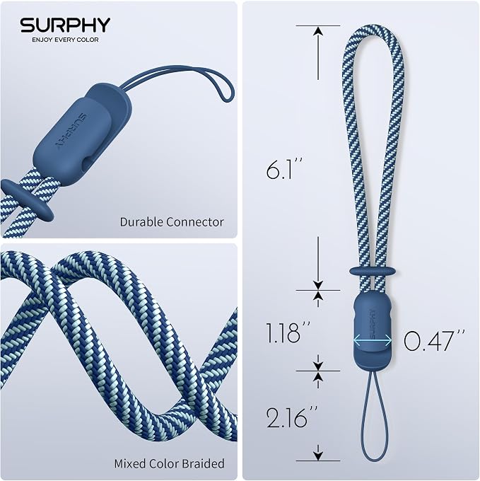 SURPHY 2 Pack Phone Lanyard, Phone Wrist Strap for Case, Camera Wrist Strap | Ultra-Light 2-Color Braided Phone Strap, Cellphone Charm Strap, Anti-Lost Wrist Lanyard for Women and Men, Blue Jay Gray - Image 5