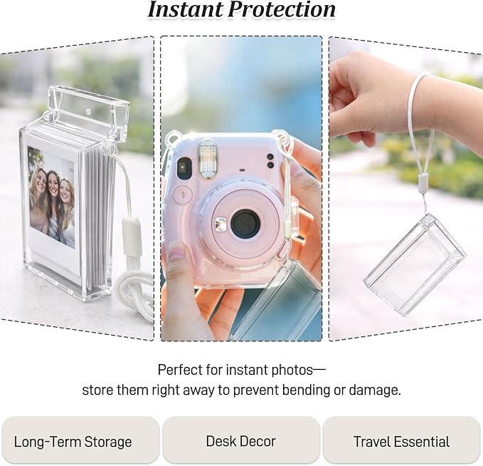 Mini Photo Holder Case for Fujifilm Instax Mini 12/11/90/40/9/8/7/7+/EVO, 3-Inch Instant Film Storage Pouch with Wrist Lanyard - Image 6