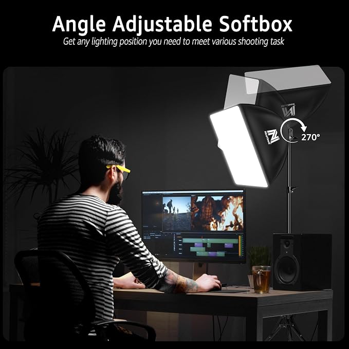 Softbox Lighting Kit, NiceVeedi 2-Pack 16'' x 16'' Softbox Photography Lighting Kit with 63” Tripod Stand & 5400K 450W Equivalent LED Bulb, Continuous Lighting for Photography/Video Record - Image 5