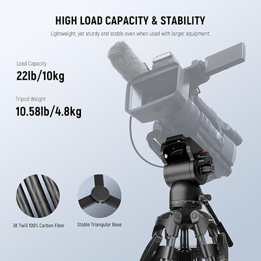 NEEWER LL34 78" Video Camera Tripod One Step Quick Release with Adjustable Damping Fluid Head, Heavy Duty Carbon Fiber Tripod with Dual Mode QR Plate, Max Load 22lb - Image 3