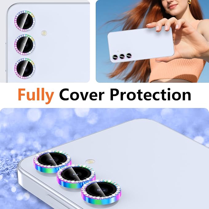 for Samsung Galaxy S24 Plus Camera Lens Protector, Individual Metal Ring Tempered Glass Lens Cover, [Strong Adsorption] Scratch Resistant Ultra-Thin HD Clear Lens Cover, 1 Set-Colorful Diamond - Image 7