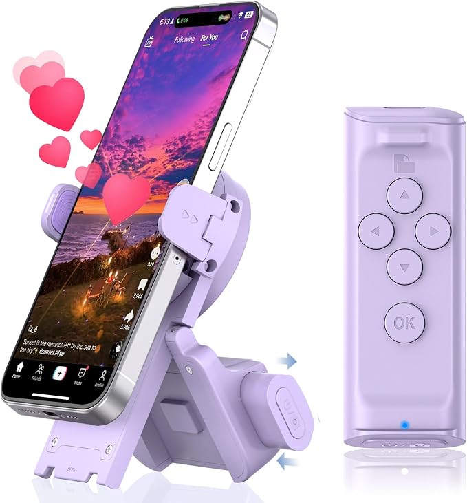 MILOUZ Remote Control Scrolling for Tiktok with Phone Stand,Page Turner for Kindle App E-Book,Bluetooth Camera Shutter Remote for iPhone, Android,iOS,iPad,Tablet (Purple) by MILOUZ