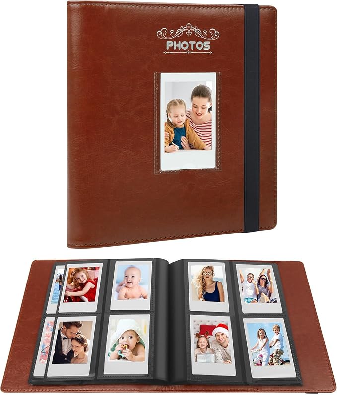 Veicevol 288-Pocket 2x3 Photo Album for Instax Mini and Polaroid, Brown | PU Leather Cover Keeps, Fits Instax Mini and Polaroid 2x3 Photos, Protects Travel, Wedding and Family Memories by VEICEVOL