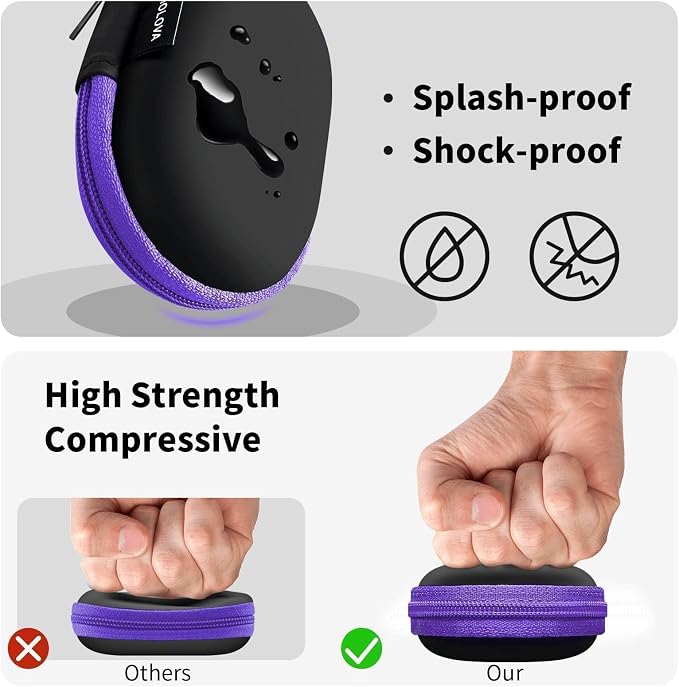 1 Pack Oval Earbud Case Storage Bag with Carabiner, Purple | Portable EVA Carrying Case, For Wired/Wireless Headphones, SD Card Storage, Camera Chip - Image 3