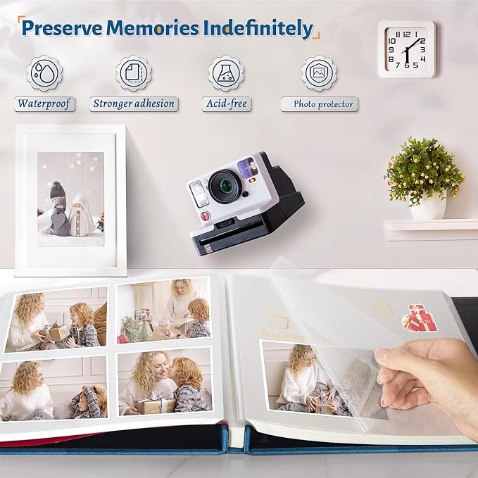 Artfeel Photo Album Self Adhesive Scrapbook,60 Pages Large Photo Book for 4x6,5x7,8x10 Pictures,DIY Album for Baby Wedding Family Travel Birthday,with Metallic Pen and Scraper - Image 2