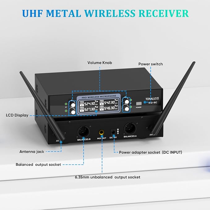 4 Channel Wireless Lapel Microphone System with 4 Headset Mics, 4 Lavalier Mics, UHF Metal Receiver, 4 Bodypacks, Independent Volume Control, 262ft Range for Home, Classroom, Church, Events - Image 3