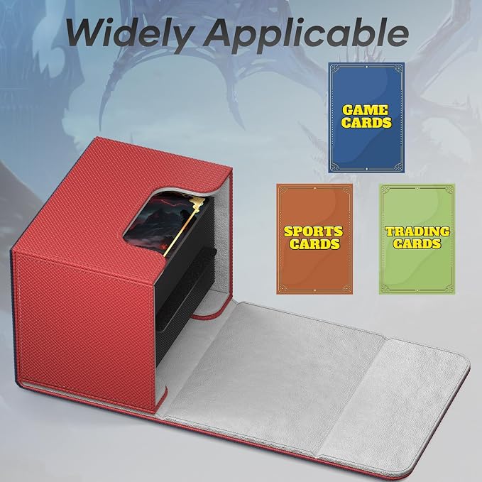 Mlikero Card Deck Box, Commander Deck Box Holds 100+ Double-Sleeved Cards with 2 Dividers, Leather Magnetic Closure Card Box Fit for MTG, TCG (Red) - Image 3
