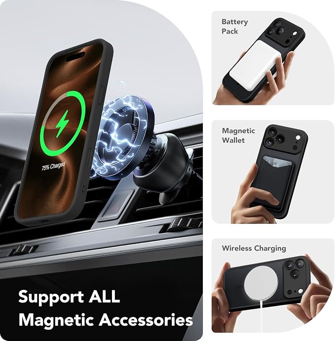 CAPRARO for iPhone 17 Pro Case, Compatible with MagSafe Black | Upgraded [Full Camera Protection] Protective Translucent Matte Women Girl Magnetic Phone Case Cover, Black - Image 3