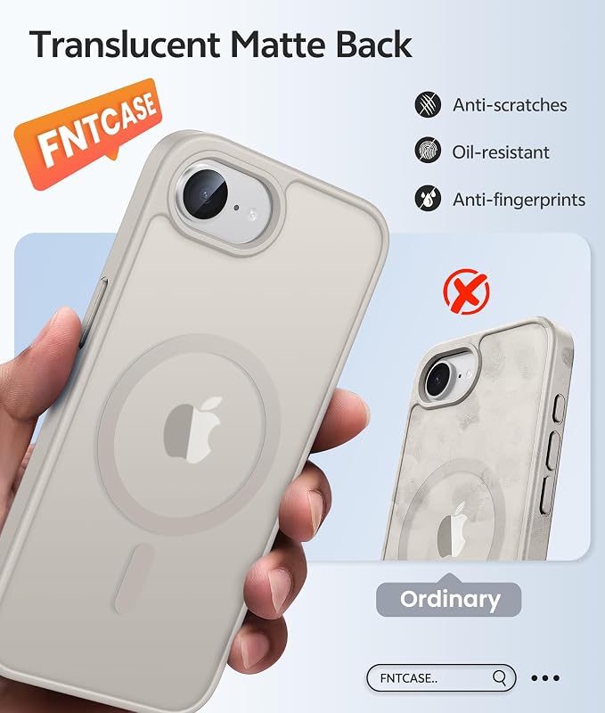 FNTCASE for iPhone 17e/ iPhone 16e Case, Fit for Magsafe, Screen Protector | Translucent Matte Magnetic Back, 14FT Military Grade Drop Protection, Shockproof Protective Phone Cover, Off White - Image 6
