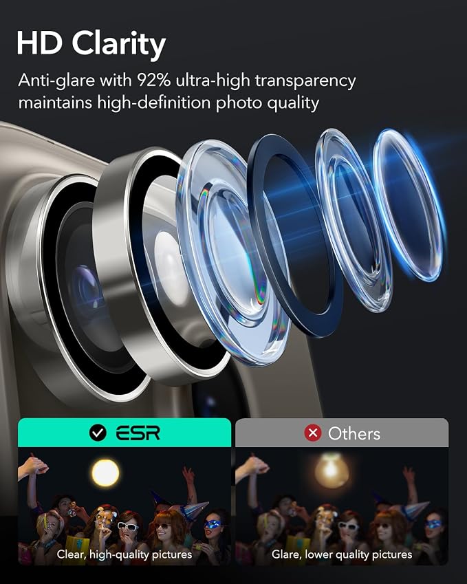 ESR for iPhone 17 Pro Max/17 Pro Camera Lens Protector, 1 Pack, Titanium | Individual Camera Cover, 9H Tempered Glass, Original Camera Clarity, for iPhone 17/16/15/14 Pro Max/Pro - Image 5
