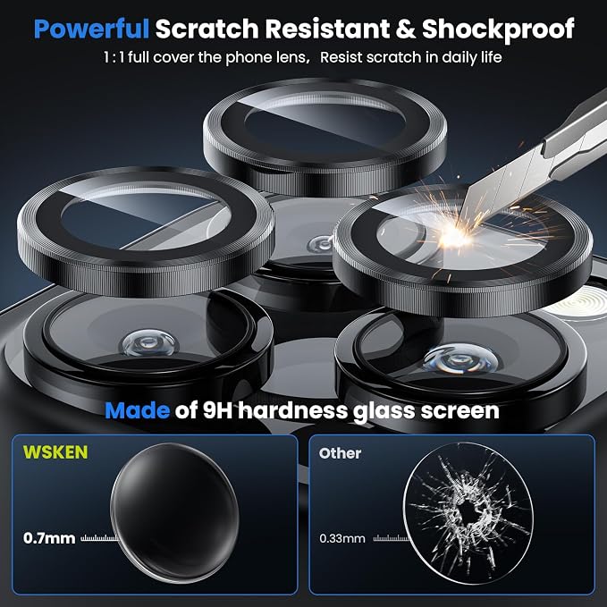 WSKEN for iPhone 16 Pro/iPhone 16 Pro Max Camera Lens Protector | Original Shooting Mode, Individual Metal Cover Film, Shatterproof HD Tempered Glass Camera Screen Protector, Black - Image 3