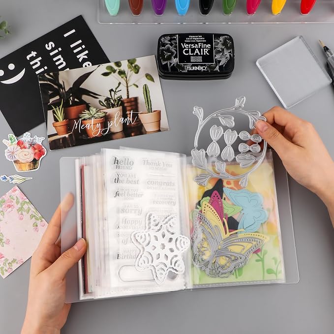 A6 Clear Sticker Photo Storage Album, Stamp Cutting Dies Storage Book Organizer Folder,40 Pages Clear Die & Stamp Storage Bag Transparent Plastic Folders for Cutting Dies Stencil Embossing Crafts - Image 5