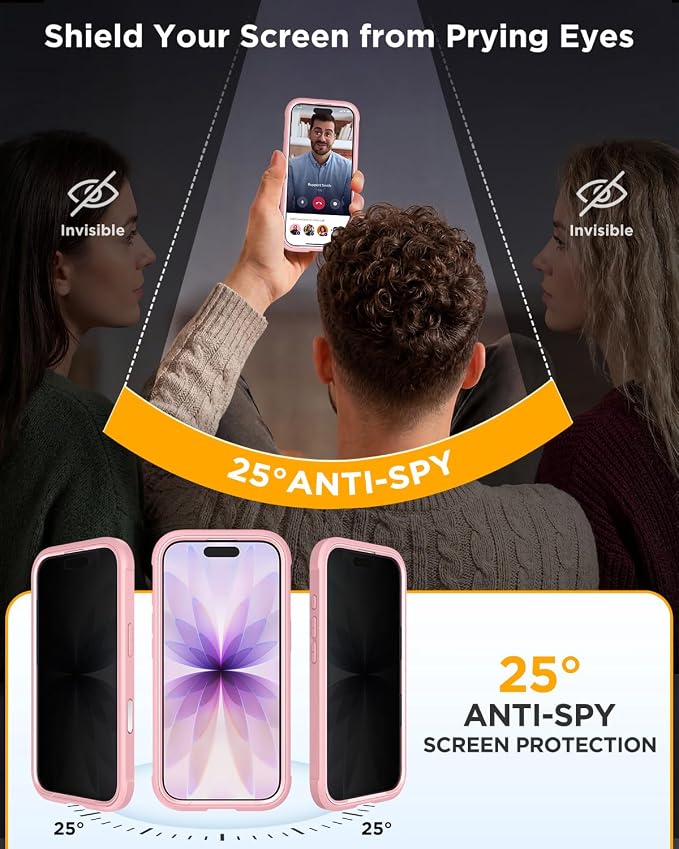 Miracase for iPhone 17 Case with Privacy Screen Protector, Light Pink | Compatible with MagSafe, 360° Full Body Protection, Full Camera Protection, Military-Grade Shockproof Phone Case 6.3" - Image 2