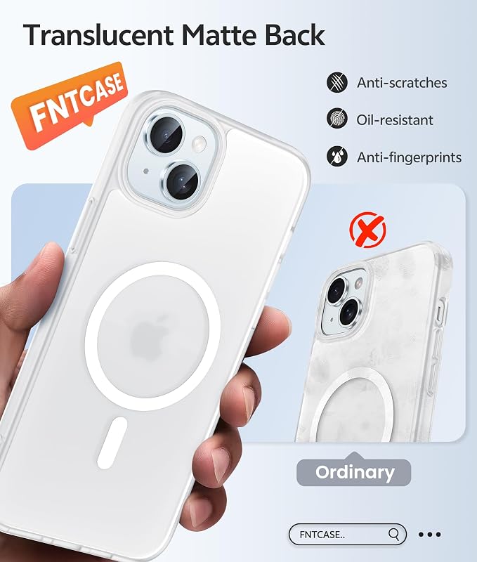 FNTCASE for iPhone 15/14/13 Case, Fit for Magsafe, Glass Screen Protector | Translucent Matte, Magnetic Phone Cases, 14FT Military Grade Drop Protection, Slim Shockproof Protective Cover, White - Image 6