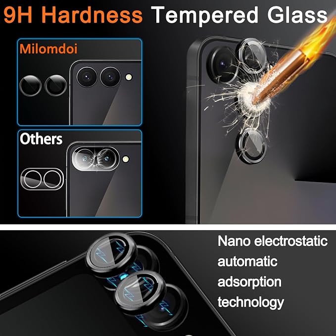 Milomdoi Screen Protector for Samsung Galaxy Z Flip 8/Z Flip 7 | 3 Pack Inside TPU Film + 3 Pack Back 9H Tempered Glass + 3 Pack Camera Lens Protector, Easy Installation, No Bubbles - Image 5
