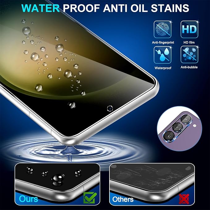 firtstnow 3 Pack for Samsung Galaxy S23 FE Screen Protector Tempered Glass + 3 Pack Camera Lens Protector, Military Grade Shatterproof, 9H Hardness, Fingerprint Unlock, Case Friendly 6.4 Inch - Image 7