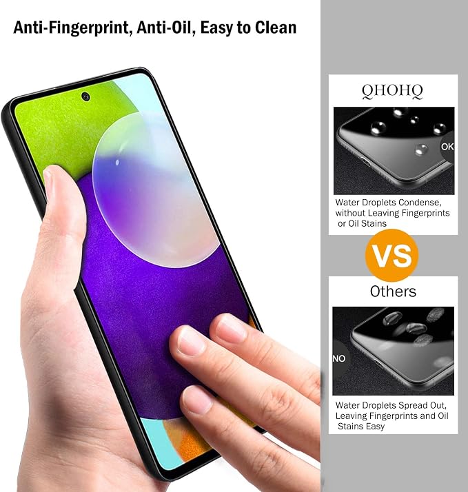 QHOHQ 3 Pack Screen Protector for Samsung Galaxy A52 4G/5G with 3 Packs Camera Lens Protector,Tempered Glass Film,9H Hardness - HD - Anti-Scratch - 2.5D Edge - Anti-Fingerprint - Easy Installation - Image 3