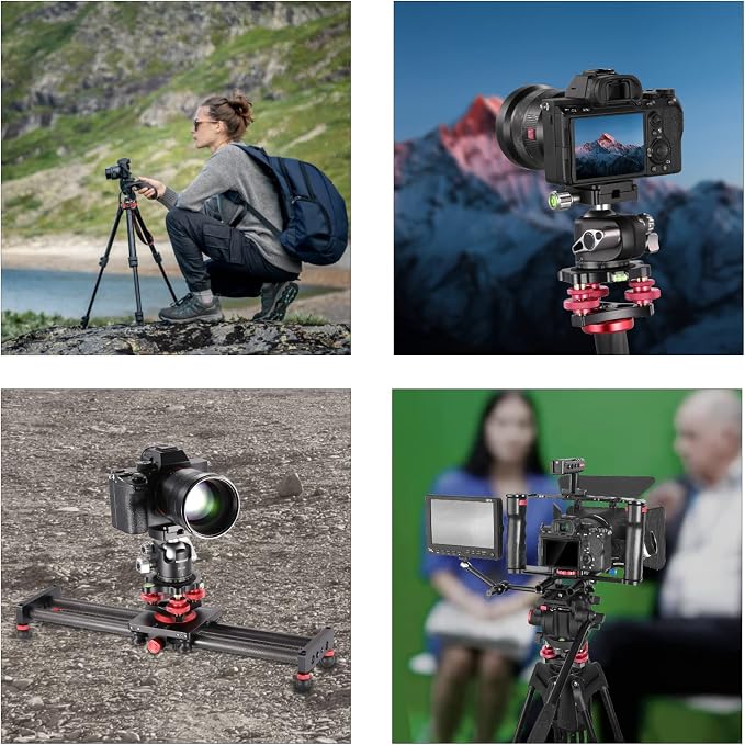 NEEWER Tripod Head Leveling Base Camera Leveler 3 Axis Tri Wheel Head, LP64 | Aircraft Grade Aluminum Alloy, 3/8" Thread, -5° Precise Angle Adjustment, for Macro Panoramic Photography - Image 8