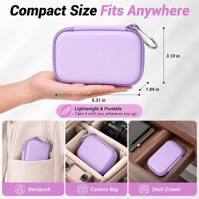Comecase Dual SSD Case for SanDisk Extreme Portable SSD and Extreme PRO | Holds 2 Drives & 12 SD Cards, Elastic Strap Fit 500GB/1TB/2TB/4TB/8TB, Cable Groove & Carabiner for Travel, Purple, Box Only - Image 6