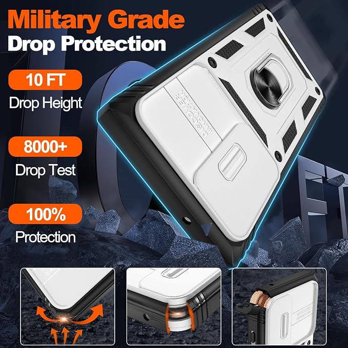 Gritup for Samsung Galaxy S23 Ultra Case with 2PCS Screen Protector, Build in 360° Rotating Ring Kickstand, Military Grade Protective Case for S23 Ultra Phone, White+Black - Image 3