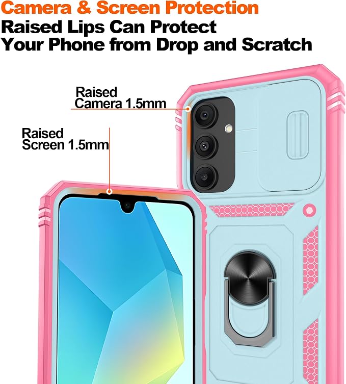 Gritup for Galaxy A16 5G Phone Case: Samsung-A16-Case with 2*Screen Protector, Magnetic Stand & Slide Camera Cover, Shock Proof Military-Grade para Galaxy A 16 Phone Cover, Green+Pink - Image 4