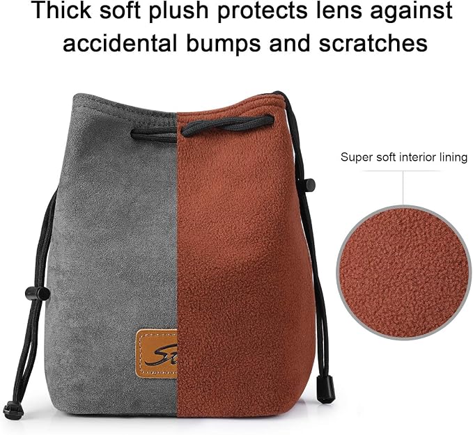 S-ZONE Soft Camera Bag DSLR Insert Handbag Drawstring Lens Case | Soft Suede, Drawstring Closure, Dust-proof, Scratch-resistant, Compatible with Canon Nikon Sony - Image 5
