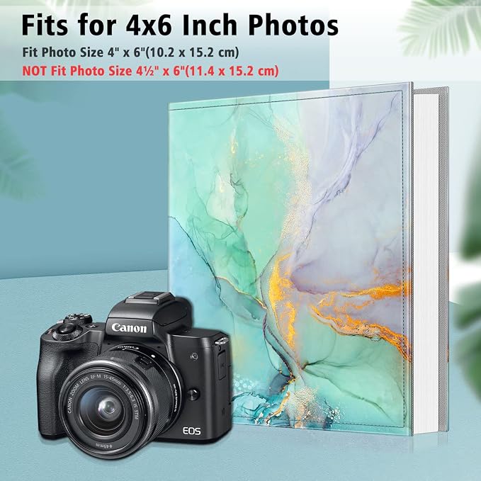 Fintie Photo Album 4x6 Photos - 300 Pockets Large Capacity Albums Book | Vegan Leather Cover, 4X6 Picture Keepsakes, Family/Wedding/Travel Memory Book, Baby/Kids/Boys/Girls Gift, Emerald Marble - Image 3