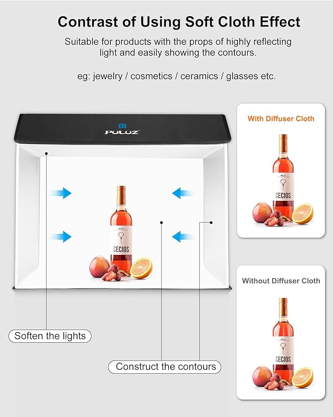 PULUZ 24x16 inch Photo Box, Large Photo Studio Light Box Photography, Professional 3000-6500k Dimmable Shooting Tent Kit with 672 LED Lights & 4 Backdrop for Jewelry and Food Product Photography - Image 3