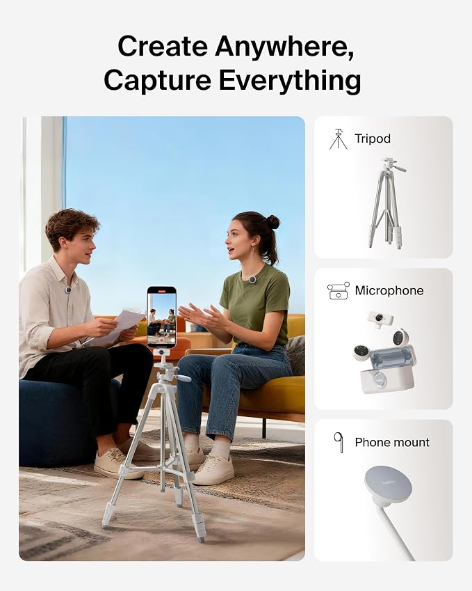 Belkin Stage Creator Essentials Kit, Tripod, Phone Mount, Dual Microphones | vlogging kit, magnetic phone mount, wireless microphones, portable, TikTok, YouTube, Instagram, streaming - Image 2