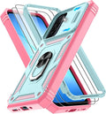 Gritup for Galaxy A17 5g Phone Case with Camera Cover | 2*Screen Protector & 360° Rotating Ring Kickstand, Military Grade Protective Cover para Galaxy A16/ A 17, Green+Pink by Gritup