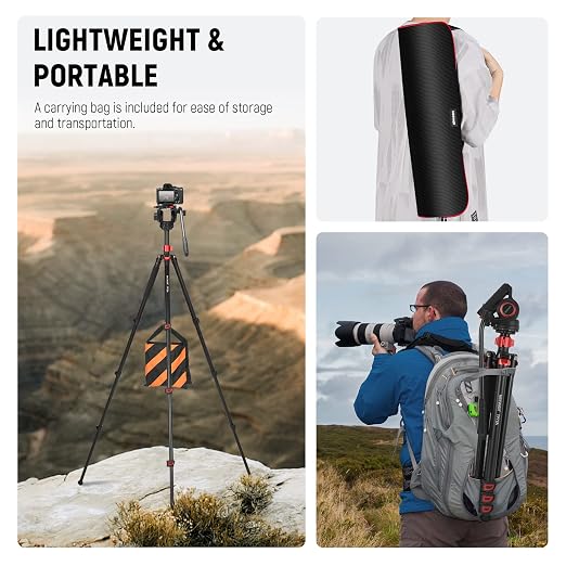 NEEWER 72" Fluid Head Video Tripod Monopod, Aluminum Alloy QR Plate Compatible with DJI RS Gimbal, 360° Pan & +90°/-70° Tilt for DSLR Camera Camcorder, Max Load 13.2lb/6kg, TP72A - Image 8
