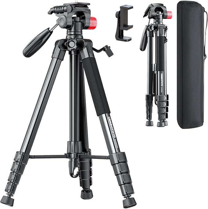 CAMBOFOTO 74"-Camera-Tripod, Porfessional Aluminum Heavy Duty Tripod Stand for Mirrorless Camera/DSLR/Cell Phone/Camcorder, with Holder and Travel Bag | Heavy‐Duty Tripod Stand for DSLR & Mirrorless Cameras/Smartphones/GoPro, with 360° Pan Head/Phone M... by CAMBOFOTO