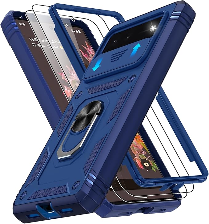 Gritup for Google Pixel 6 Phone Case: Google 6 Phone Case with Screen Protector*2 | Magnetic Stand & Slide Camera Cover | Shock Proof Military-Grade para Pixel6 Cover -Blue by Gritup