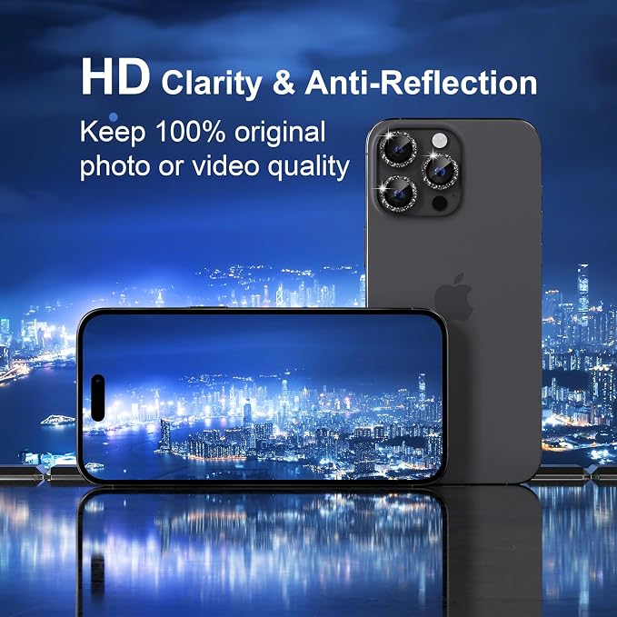 Misea Compatible for iPhone 16 Pro/iPhone 16 Pro Max Camera Lens Protector | 9H Tempered Glass Ultra HD Bling Camera Screen Protector Cover Metal Individual Ring Decoration Accessories, Black Glitter - Image 4