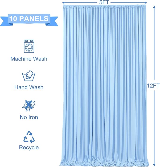 10 Panels Baby Blue Backdrop Curtains for Wedding Party Wrinkle Free Backdrops Curtain Drapes Fabric Decorations Photo Back Drop Cloth for Baby Shower Photography Stage Reception 50ft(W) x 12ft(H) - Image 5