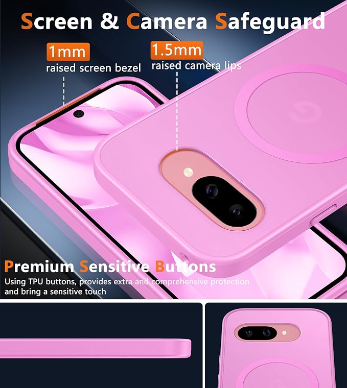 FNTCASE for Google Pixel 9a Case, Fit for Magsafe, Translucent Matte Back | Magnetic Phone Cases, 14FT Military Grade Drop Protection, Protective Cover, Shockproof Bumper, Pink - Image 6