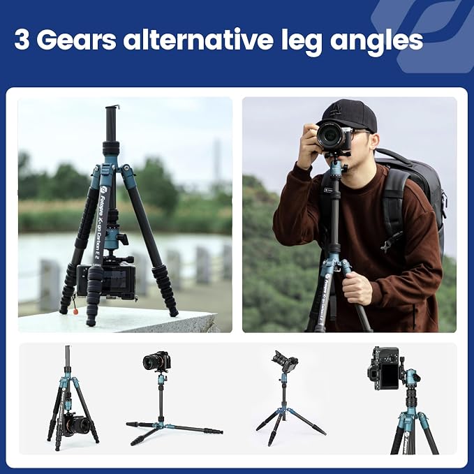 Fotopro 60" Carbon Fiber Camera Travel Tripod, 2lbs Super Lightweight Compact Tripod with 360° Metal Ball Head, Detachable Monopod, with Arca QR Plate & Bag, Load up to 8KG/17.63lbs, for SLR DSLR,Blue - Image 6