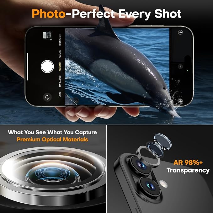 Camera Lens Protector for iPhone 17/16/16 Plus- Black | 9H Tempered Glass, Metal Individual Camera Cover, Accessories, Anti-drop, Case Friendly, HD Clear, Anti-Scratch - Image 5