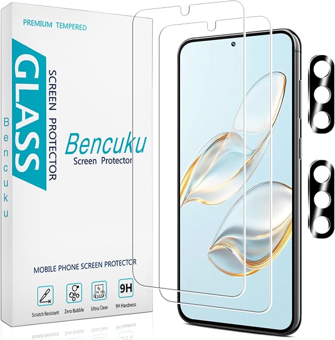 2+2 Pack Screen Protector for Samsung Galaxy S23 Plus | 9H Tempered Glass, with Camera Lens Protector, Fingerprint ID Compatible, Anti Scratch, Bubble Free by Bencuku