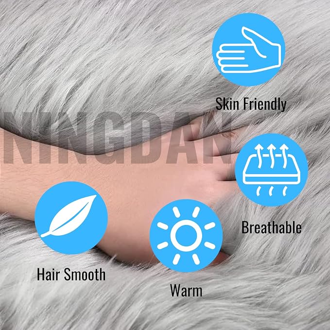 12inch Square Small Faux Fur Sheepskin Cushion Soft Plush Area Rug,Photo Background for Small Product Desktop Photography,Display and Decor,Jewelry,Nail Art,Locker Accessories (Grey) - Image 4