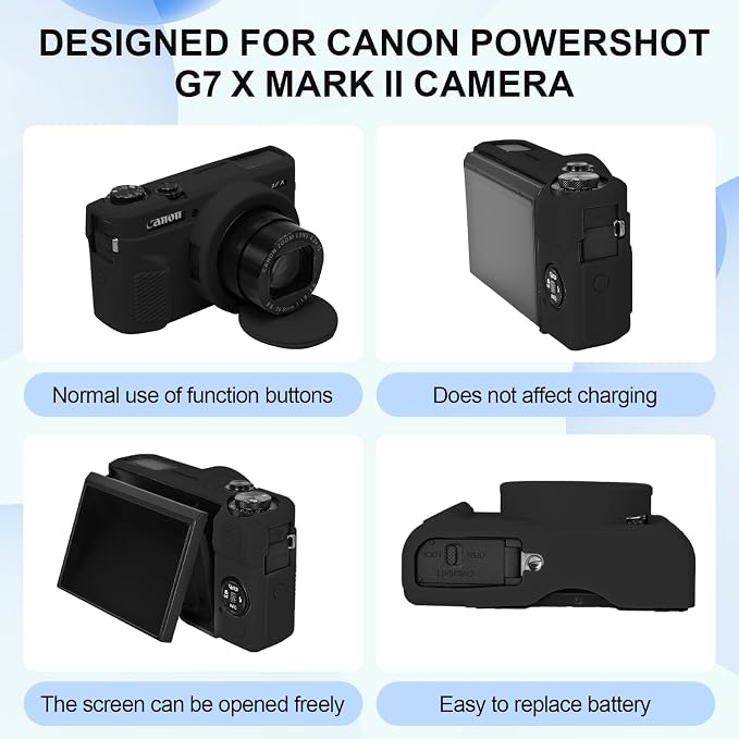 Case with Removable Lens Cover for Canon G7X Mark II/G7XII Camera(Black) | Soft Silicone Camera Protective Case,Slim Fit,Anti-Scratch,Dustproof,Shockproof,Camera Accessories,For Travel,Daily Use - Image 3