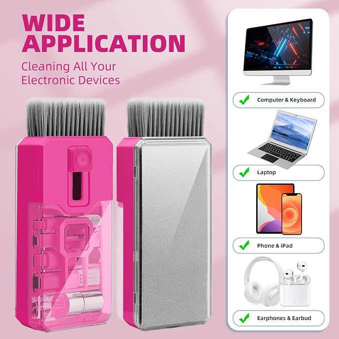 Keyboard Cleaner & Laptop Cleaning Kit, All-in-1 for Computer PC, HotPink | Electronics Deep Cleaning Reusable Brush Tool, Screen-Safe Spray, for iPhone iPad Macbook Airpod Camera, Gaming Accessories - Image 5